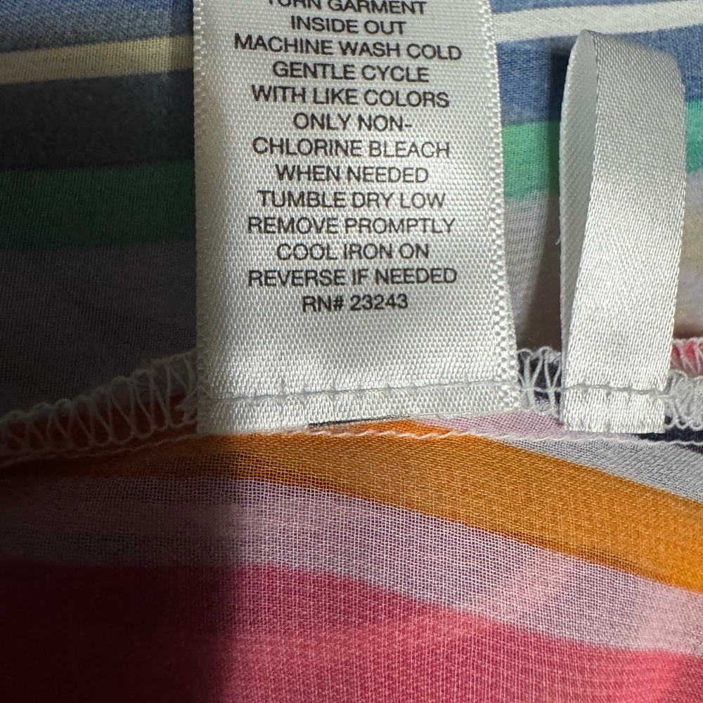 New York & Company Rainbow Sheer Vertical Stripes Tie-Neck Blouse | Size XL - Picture 15 of 16